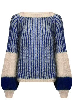 New Noella Liana Knit Sweater Cream/Cobalt Blue