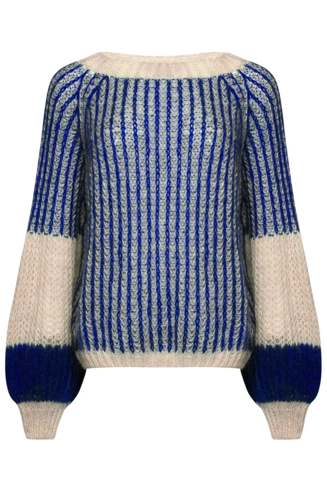 New Noella Liana Knit Sweater Cream/Cobalt Blue