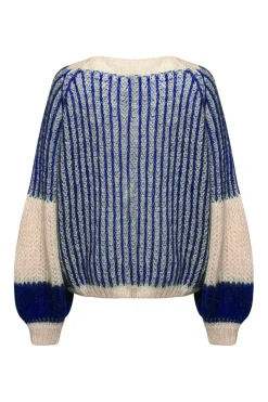 New Noella Liana Knit Sweater Cream/Cobalt Blue