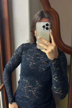Best Neo Noir Liza Laceflower Blouse Navy