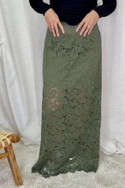 Online A-bee Long Flower Lace Skirt _-W_ Khaki