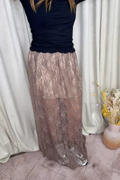 Hot A-bee Long Lace Skirt Taupe