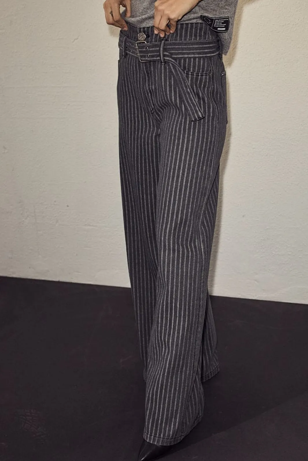 Online Haute L'Amitié Lou Stripe Belt Jeans HL10175 Dark Grey