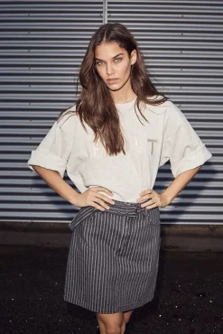 New Haute L'Amitié Lou Stripe Belt Skirt HL10174 Dark Grey