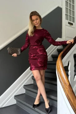 New BYIC Majaic Mesh Dress A23773 Bordeaux