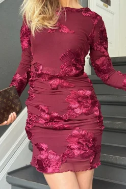 New BYIC Majaic Mesh Dress A23773 Bordeaux