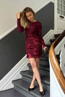 New BYIC Majaic Mesh Dress A23773 Bordeaux