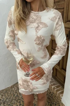 New BYIC Malouic Mesh Dress A23748 Off White Beige Flower