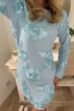 New BYIC Malouic Mesh Dress A23748 Blue Flower