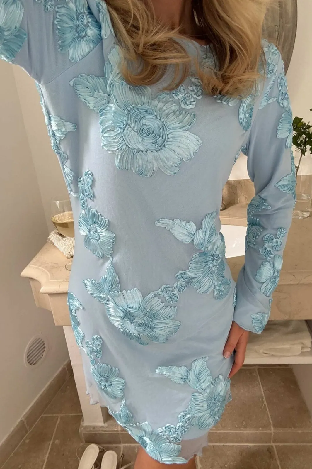 New BYIC Malouic Mesh Dress A23748 Blue Flower