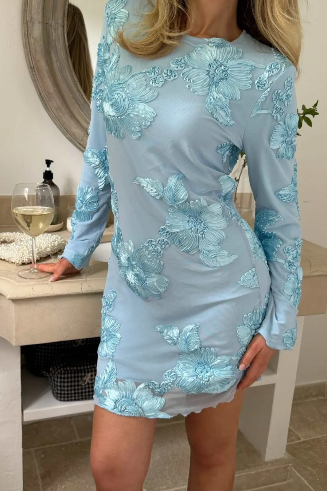 New BYIC Malouic Mesh Dress A23748 Blue Flower