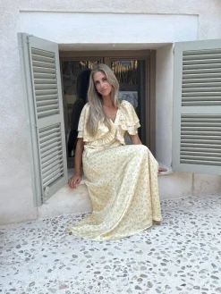 Hot BYIC Marthaic Maxi Dress A23935 Yellow Flower Print