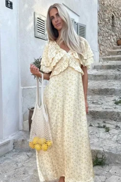 Hot BYIC Marthaic Maxi Dress A23935 Yellow Flower Print