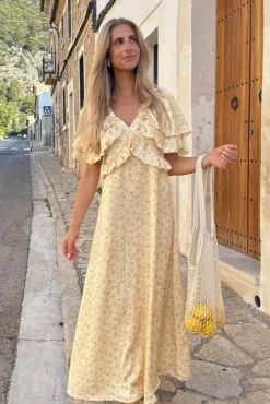 Hot BYIC Marthaic Maxi Dress A23935 Yellow Flower Print