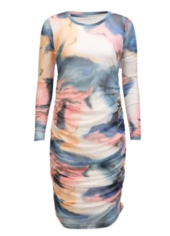 New Liberte Mesh Ls Long Dress 22219 Blue Peach Gold Marble