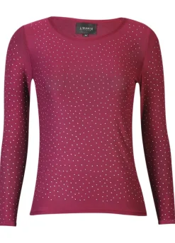 Discount Liberte Mesh Ls Sparkle Tshirt 22134 Bordeaux Diamond Dot