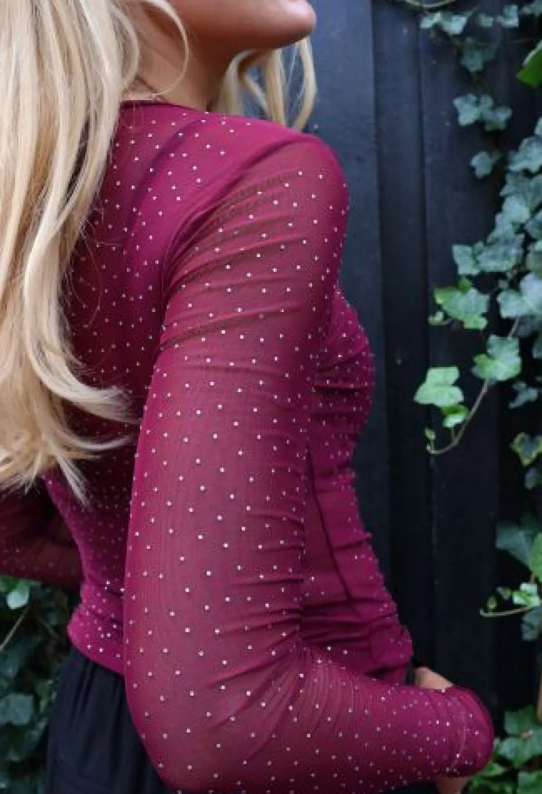 Discount Liberte Mesh Ls Sparkle Tshirt 22134 Bordeaux Diamond Dot