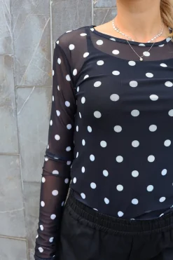 Sale Liberte Mesh Ls Tshirt 22065 Black White Big Dot