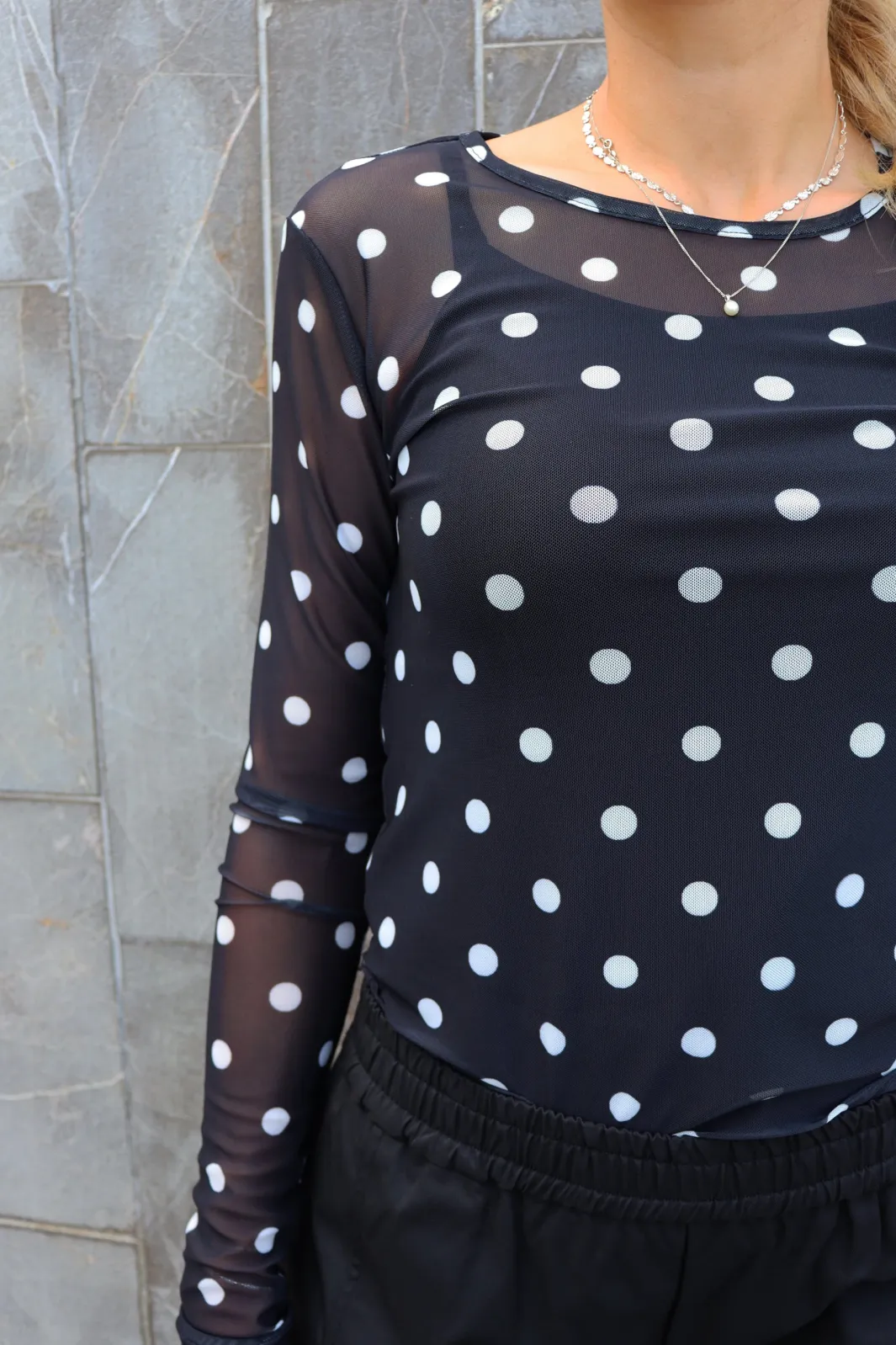 Sale Liberte Mesh Ls Tshirt 22065 Black White Big Dot