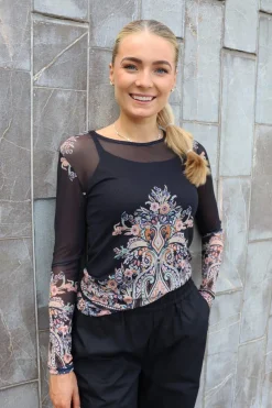 Clearance Liberte Mesh Ls Tshirt 22065 Black Paisley