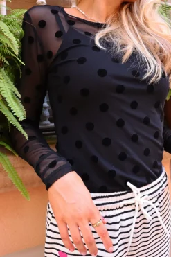 Sale Liberte Mesh Ls Tshirt 22065 Black Big Flock Dot