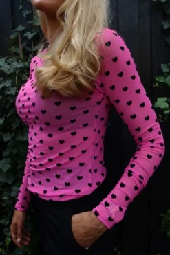 Hot Liberte Mesh Ls Tshirt 22065 Pink Black Flock Heart