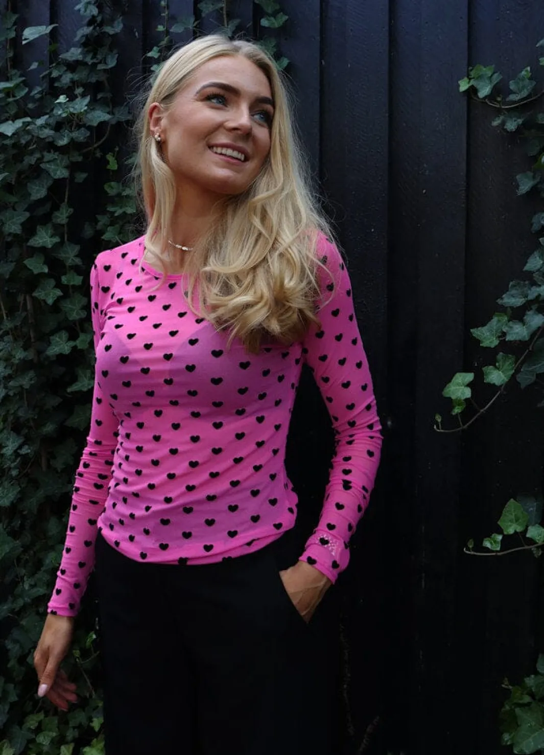 Hot Liberte Mesh Ls Tshirt 22065 Pink Black Flock Heart