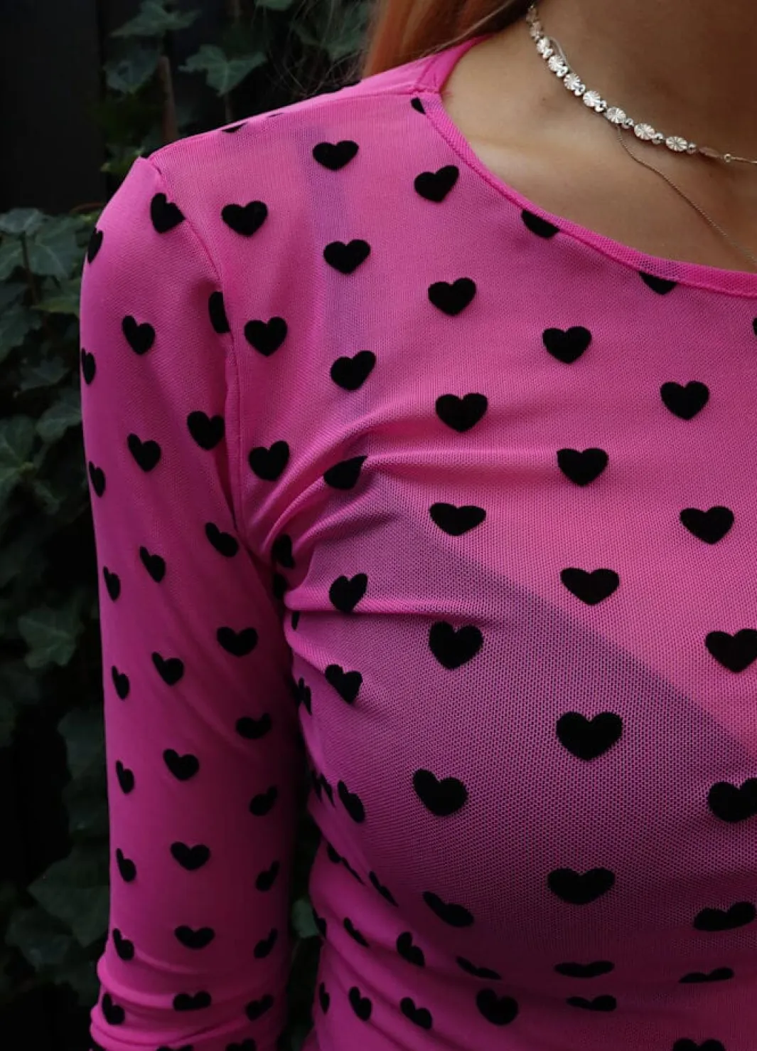 Hot Liberte Mesh Ls Tshirt 22065 Pink Black Flock Heart