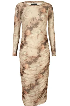 Outlet Liberte Mesh-Ls-Long-Dress 22219 Brown Gold Marble