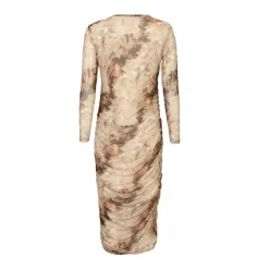 Outlet Liberte Mesh-Ls-Long-Dress 22219 Brown Gold Marble