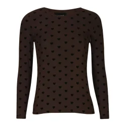 Discount Liberte Mesh-Ls-Tshirt 22065 Dark Brown Black Flock Heart