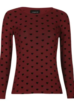 Online Liberte Mesh-Ls-Tshirt 22065 Bordeaux Black Flock Heart