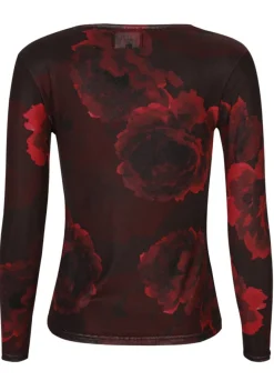 Clearance Liberte Mesh-Ls-Tshirt 22065 Black Bordeaux Flower