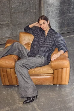 Discount Haute L'Amitié Michelle Check Tailor Tie Pants HL10305 Grey