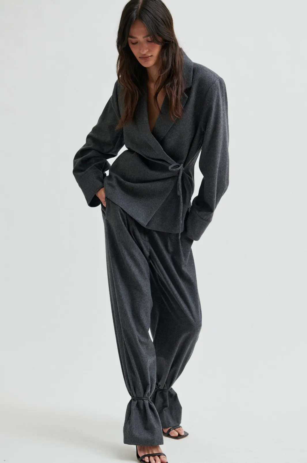 Outlet Second Female Milea Wrap Shirt 60267 7003 Dark grey melange