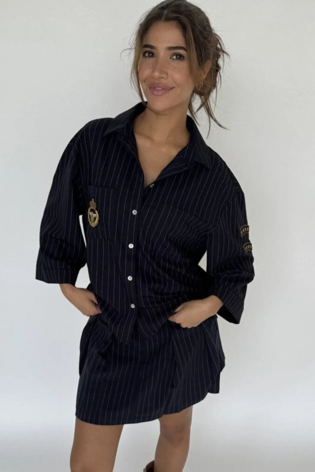 Outlet Continue Mili Pinstripe Patch 14999 Navy Blue Stripe
