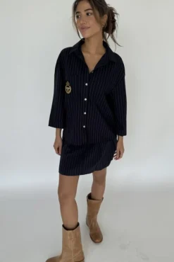 Outlet Continue Mili Pinstripe Patch 14999 Navy Blue Stripe