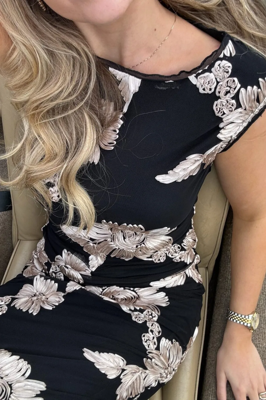 Outlet BYIC Miraic Mesh Dress A23766 Blackbf Black Beige Flower