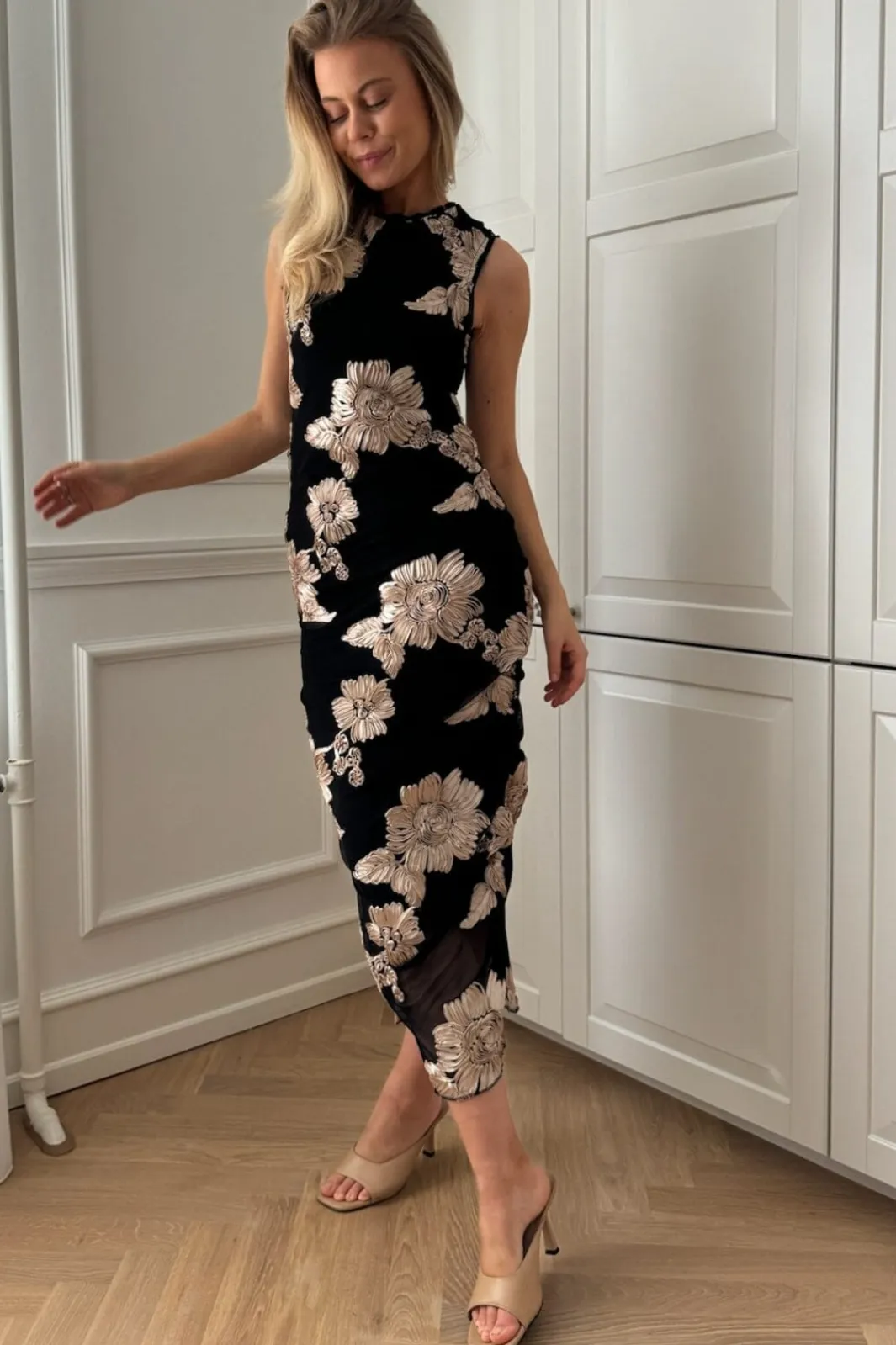 Outlet BYIC Miraic Mesh Dress A23766 Blackbf Black Beige Flower