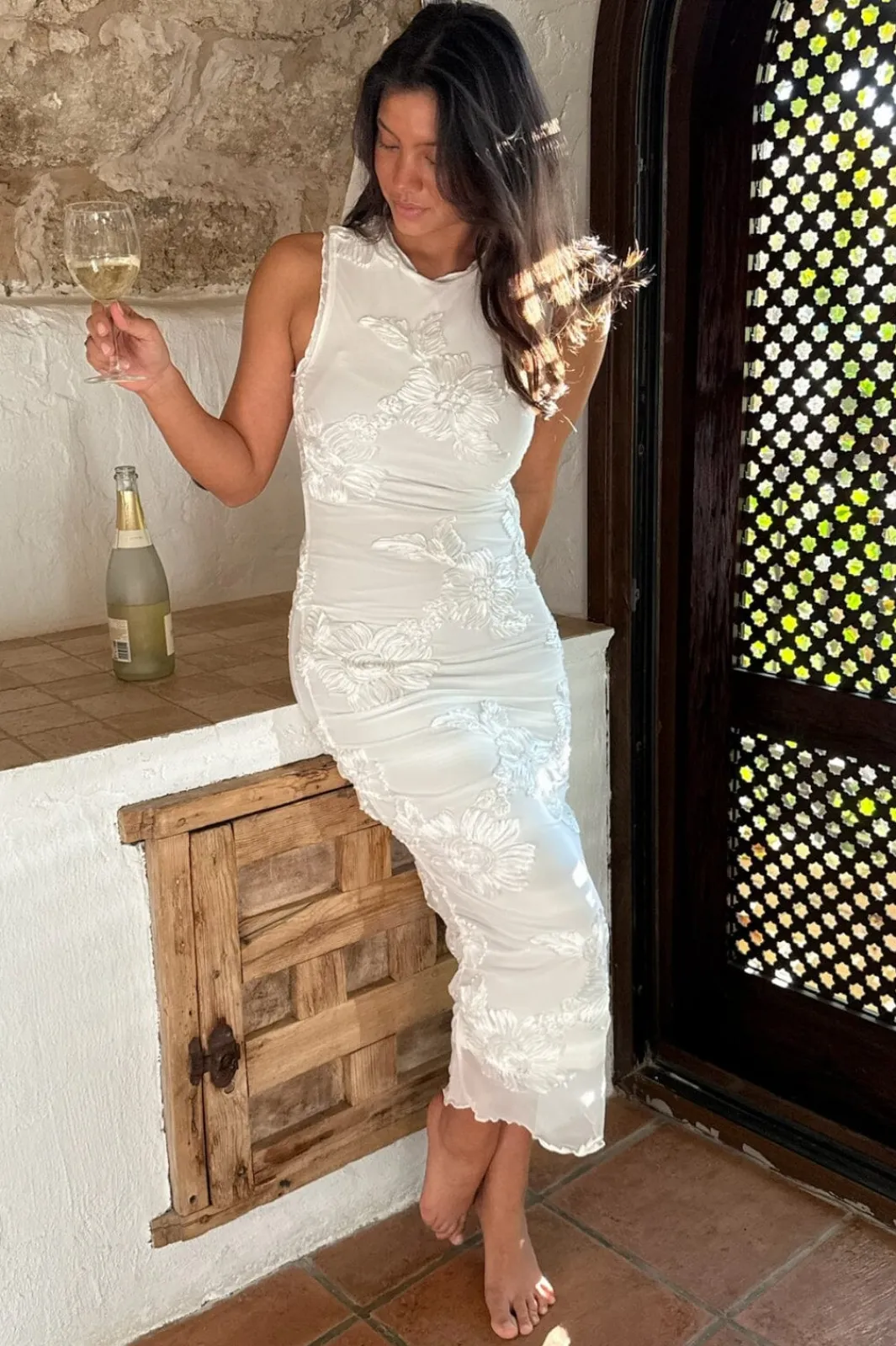 Discount BYIC Miraic Mesh Dress A23766 White Flower