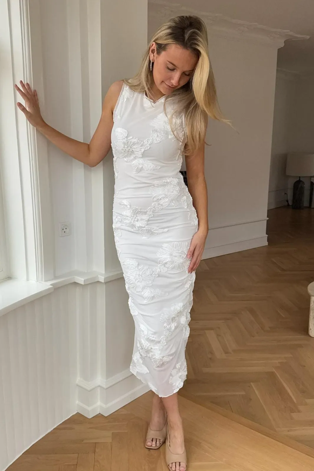 Discount BYIC Miraic Mesh Dress A23766 White Flower