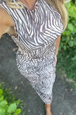 Clearance BYIC Miraic Mesh Dress A23631 Brown Zebra
