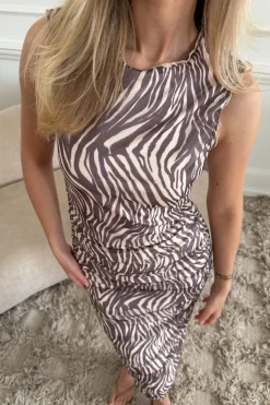 Clearance BYIC Miraic Mesh Dress A23631 Brown Zebra
