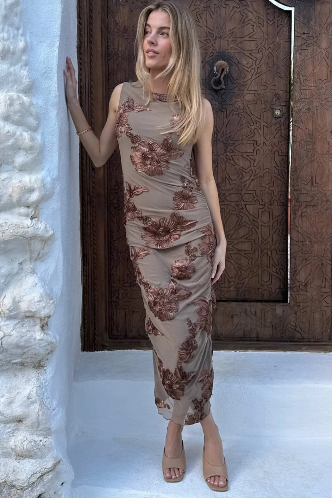 Online BYIC Miraic Mesh Dress A23766 Mocca Flower