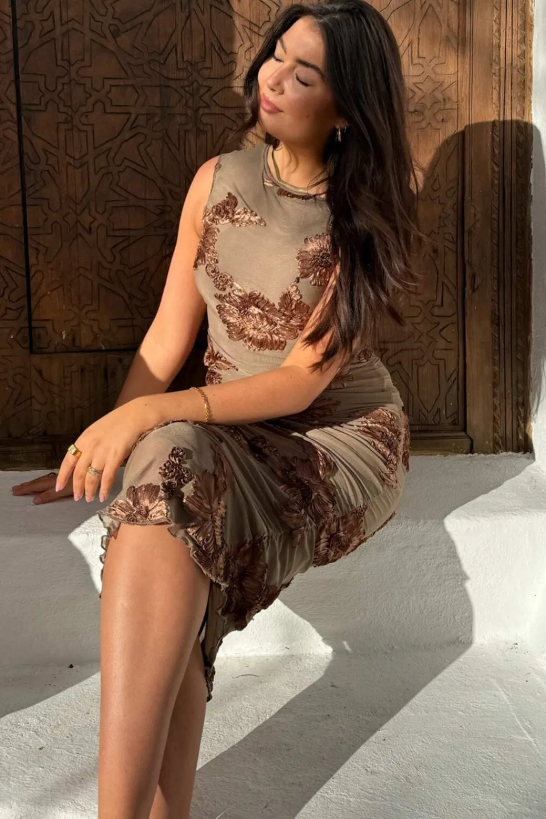 Online BYIC Miraic Mesh Dress A23766 Mocca Flower