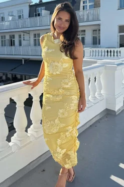 Outlet BYIC Miraic Mesh Dress A23766 Yellow Flower