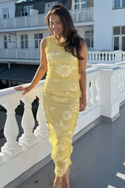 Outlet BYIC Miraic Mesh Dress A23766 Yellow Flower