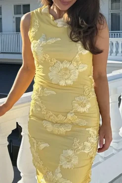Outlet BYIC Miraic Mesh Dress A23766 Yellow Flower