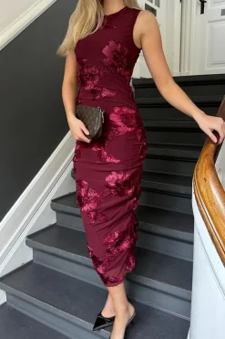 Discount BYIC Miraic Mesh Dress A23766 Bordeaux