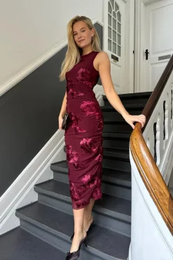 Discount BYIC Miraic Mesh Dress A23766 Bordeaux